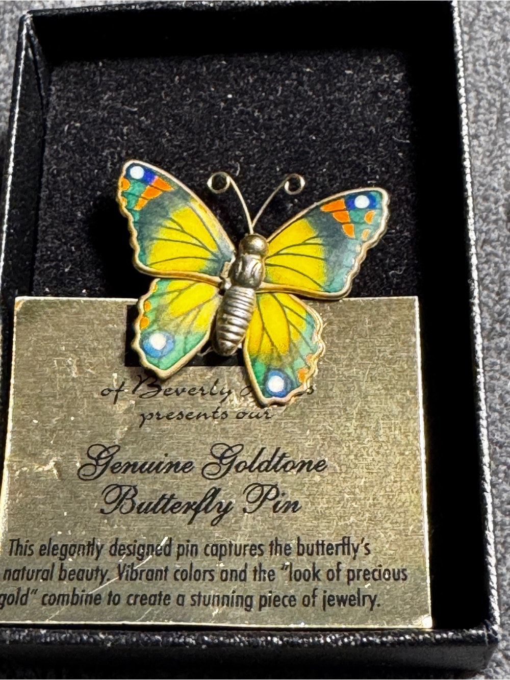Genuine Goldtone Yellow & Green Butterfly Brooch